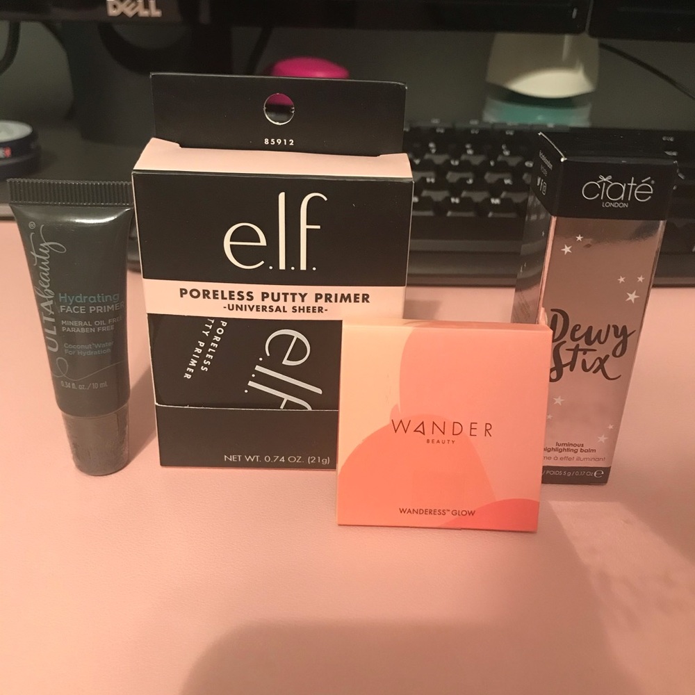 Lot of full size and sample size cosmetics